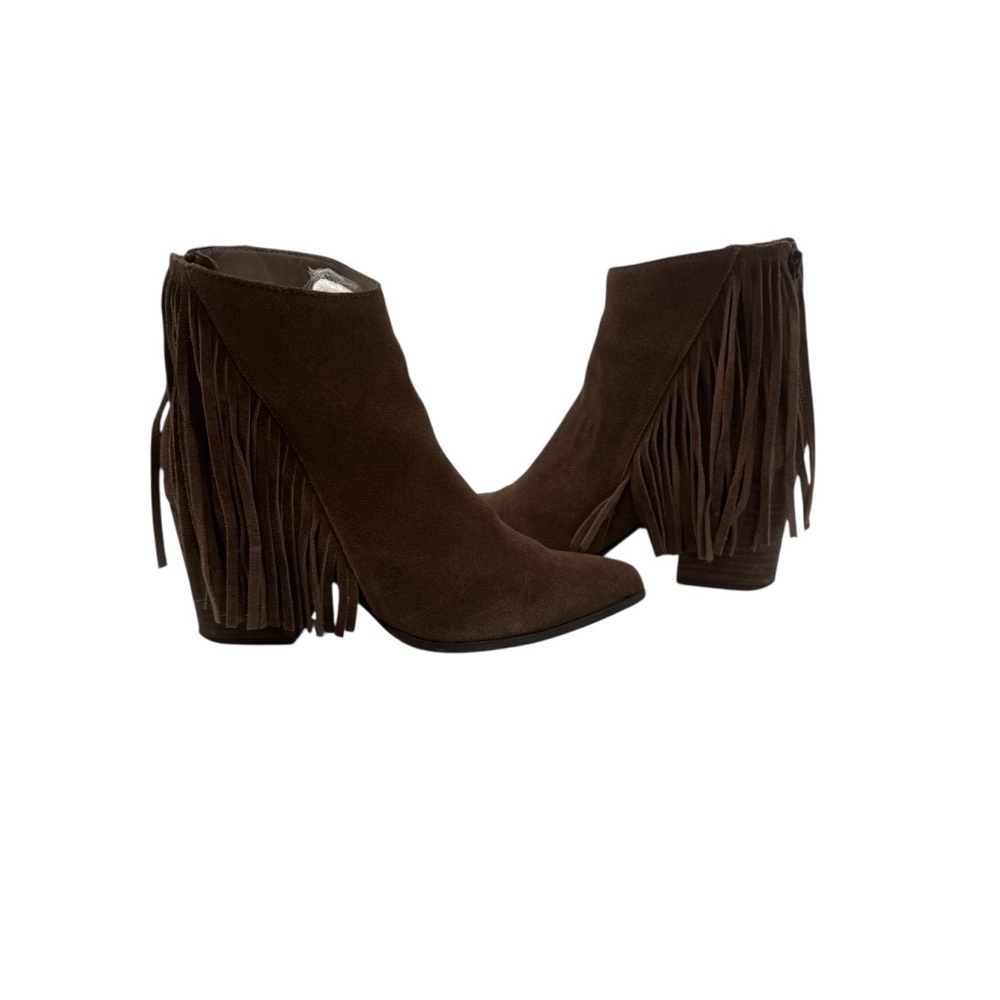 Steve Madden Brown Suede Countryy Fringe Heeled Ankle Boots Size 9 Women’s